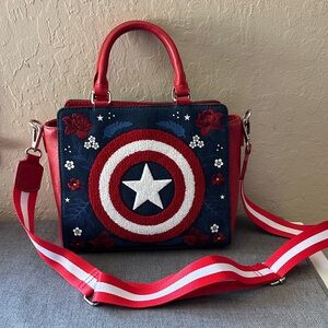 Loungefly Captain America 80th Anniversary Red and Blue Embroidered Handbag